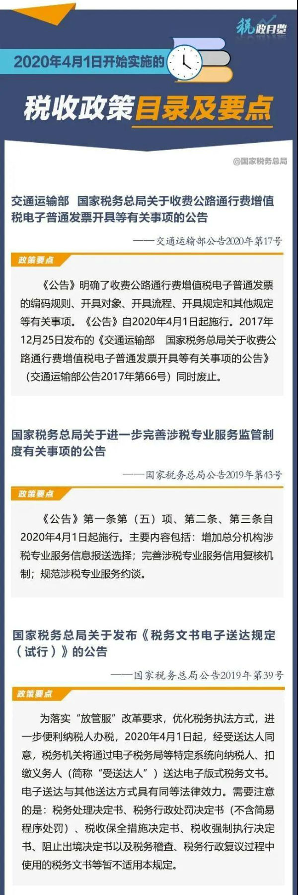 擴(kuò)散周知！2020年4月1日開始實施的稅收政策